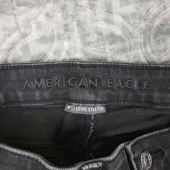 American Eagle Shorts Womens 6 Black Jean Hi Rise Shortie Super Stretch Raw Hem - Picture 3 of 10